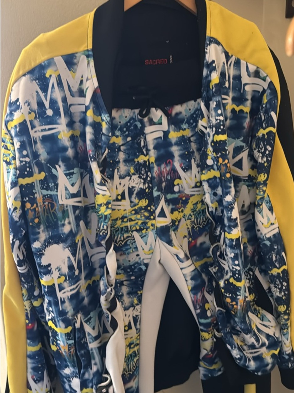 Blue & Yellow Graphic Bomber Jacket & pants